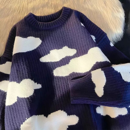 2025日系復古雲朵針織衫秋冬潮牌bf情侶毛衣港風寬松套頭長袖上衣 2025日系復古雲朵針織衫秋冬潮牌bf情侶毛衣港風寬松套頭長袖上衣