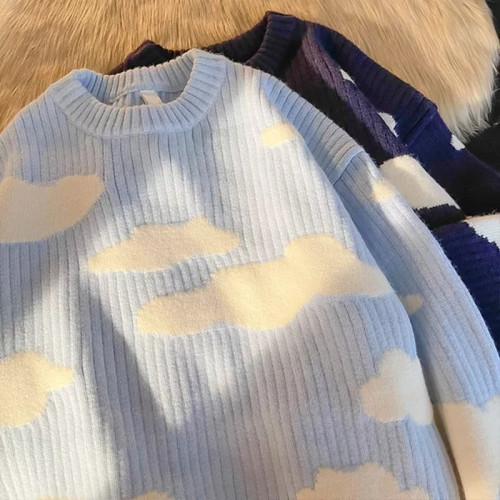 2025日系復古雲朵針織衫秋冬潮牌bf情侶毛衣港風寬松套頭長袖上衣 2025日系復古雲朵針織衫秋冬潮牌bf情侶毛衣港風寬松套頭長袖上衣