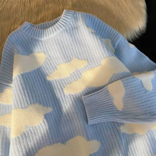 2025日系復古雲朵針織衫秋冬潮牌bf情侶毛衣港風寬松套頭長袖上衣 2025日系復古雲朵針織衫秋冬潮牌bf情侶毛衣港風寬松套頭長袖上衣