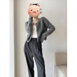 灰色軟糯馬海毛毛衣外套女2025新款早秋季新款短款高級感針織開衫