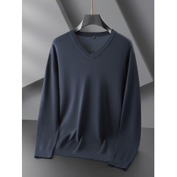 純色V領針織衫男秋冬季大碼毛衣胖子加肥加大打底衫寬松休閒內搭