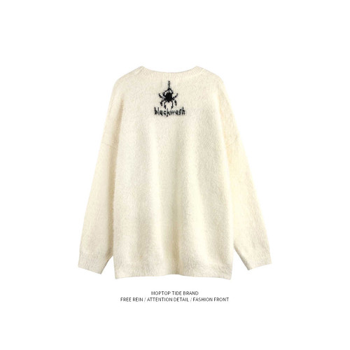 WHXS美式國潮慵懶風字母套頭針織衫休閒情侶毛衣秋季新款