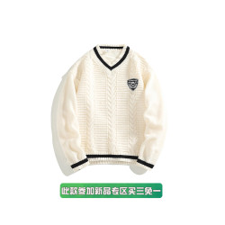 WHXS日系學院風V領針織衫男女秋冬復古寬松慵懶百搭情侶休閒毛衣
