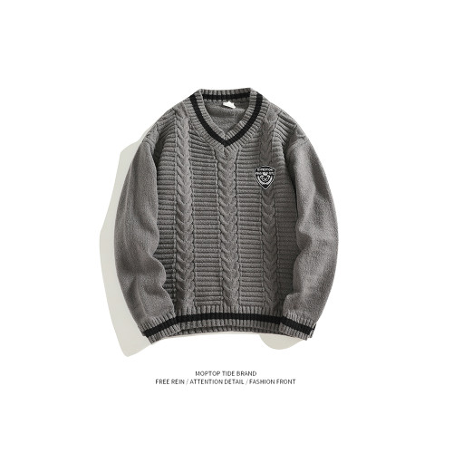 WHXS日系學院風V領針織衫男女秋冬復古寬松慵懶百搭情侶休閒毛衣 WHXS日系學院風V領針織衫男女秋冬復古寬松慵懶百搭情侶休閒毛衣