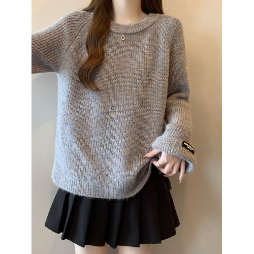 大碼高級穿搭內搭針織打底毛衣女秋冬季胖mm顯瘦慵懶寬松正肩上衣