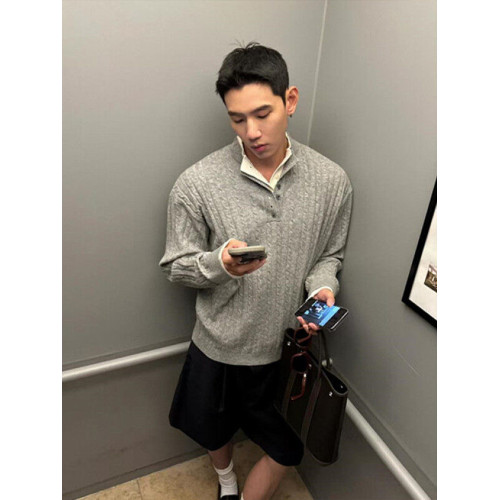 亨利領假兩件毛衣男款潮牌美式復古高級感針織衫POLO打底麻花線衣 亨利領假兩件毛衣男款潮牌美式復古高級感針織衫POLO打底麻花線衣