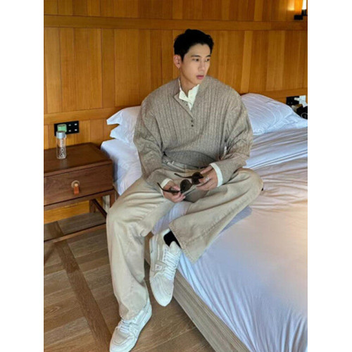 亨利領假兩件毛衣男款潮牌美式復古高級感針織衫POLO打底麻花線衣 亨利領假兩件毛衣男款潮牌美式復古高級感針織衫POLO打底麻花線衣