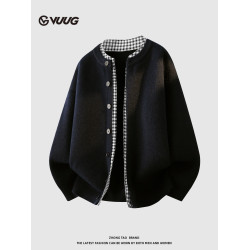 VUUG假兩件復古開衫毛衣男春秋冬季新款潮牌寬松慵懶風針織衫外套