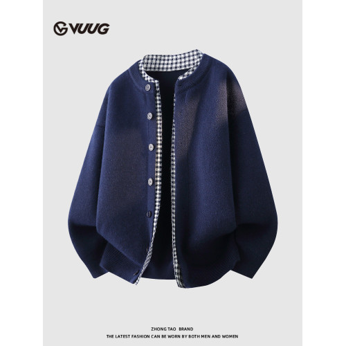 VUUG假兩件復古開衫毛衣男春秋冬季新款潮牌寬松慵懶風針織衫外套 VUUG假兩件復古開衫毛衣男春秋冬季新款潮牌寬松慵懶風針織衫外套