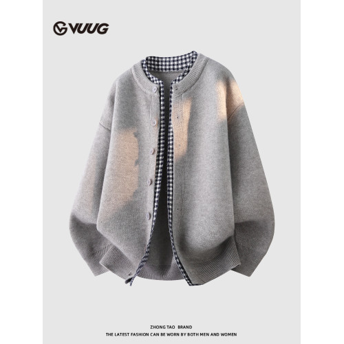 VUUG假兩件復古開衫毛衣男春秋冬季新款潮牌寬松慵懶風針織衫外套 VUUG假兩件復古開衫毛衣男春秋冬季新款潮牌寬松慵懶風針織衫外套