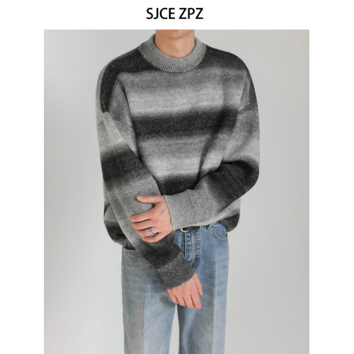 ZPZ秋冬季上衣羊毛衫韓系寬松圓領針織衫 男潮流撞色條紋套頭毛衣 ZPZ秋冬季上衣羊毛衫韓系寬松圓領針織衫 男潮流撞色條紋套頭毛衣