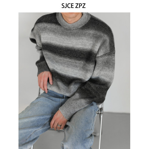 ZPZ秋冬季上衣羊毛衫韓系寬松圓領針織衫 男潮流撞色條紋套頭毛衣 ZPZ秋冬季上衣羊毛衫韓系寬松圓領針織衫 男潮流撞色條紋套頭毛衣