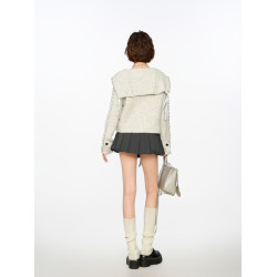 灰色海軍領v領針織毛衣女春秋秋冬2025新款短款冬季上衣開衫外套