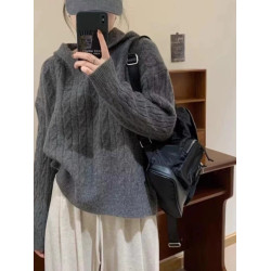 麻花毛衣女毛線衣秋冬2025款連帽復古日系慵懶寬松軟糯針織衫上衣