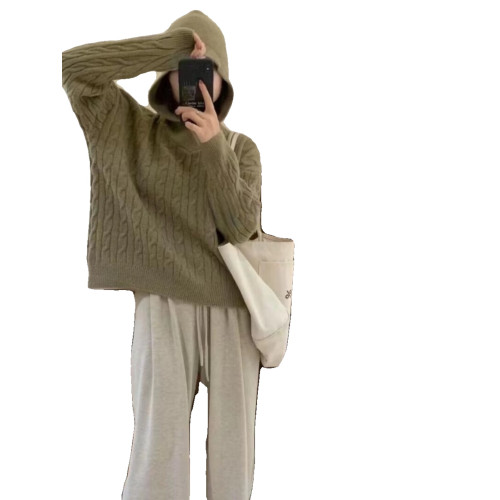 麻花毛衣女毛線衣秋冬2025款連帽復古日系慵懶寬松軟糯針織衫上衣