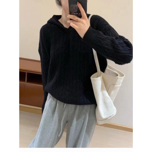麻花毛衣女毛線衣秋冬2025款連帽復古日系慵懶寬松軟糯針織衫上衣