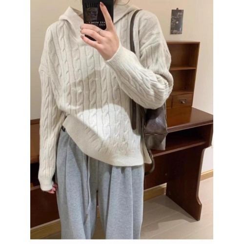 麻花毛衣女毛線衣秋冬2025款連帽復古日系慵懶寬松軟糯針織衫上衣