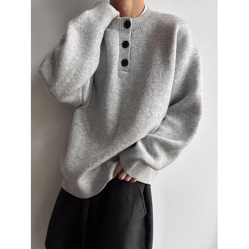 灰色亨利領加絨毛衣男款秋冬季慵懶高級感針織衫加厚美式內搭打底 灰色亨利領加絨毛衣男款秋冬季慵懶高級感針織衫加厚美式內搭打底