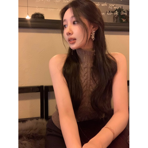 麻花高領針織背心女ins辣妹高級感小衆時尚顯瘦內搭無袖挖肩上衣