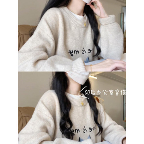 圓領貓咪毛衣女秋冬季2025新款寬松慵懶風加厚內搭套頭針織衫上衣 圓領貓咪毛衣女秋冬季2025新款寬松慵懶風加厚內搭套頭針織衫上衣