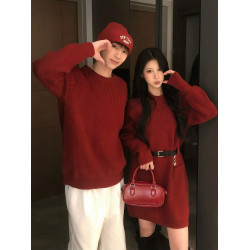 紅色情侶裝毛衣一裙一衣高級感聖誕過年本命年領証登記針織衫男女