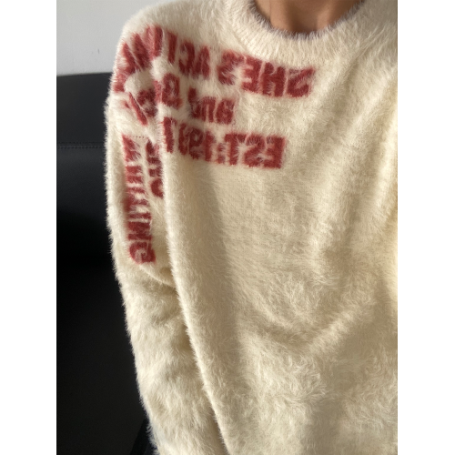 美式潮牌仿貂刷毛軟糯秋冬毛衣男復古創意提花字母寬松情侶針織衫 美式潮牌仿貂刷毛軟糯秋冬毛衣男復古創意提花字母寬松情侶針織衫