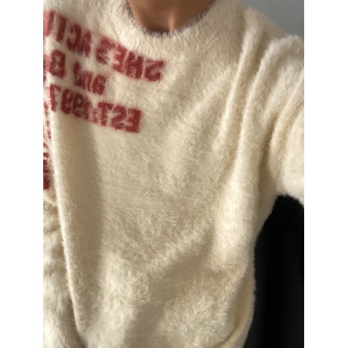 美式潮牌仿貂刷毛軟糯秋冬毛衣男復古創意提花字母寬松情侶針織衫 美式潮牌仿貂刷毛軟糯秋冬毛衣男復古創意提花字母寬松情侶針織衫