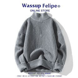 WASSUP FELIPE美式高街半拉鍊高領毛衣男士百搭休閒針織衫外套