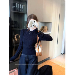 kumikumi辣妹風麻花半高領長袖毛衣女冬季別致修身顯瘦針織衫上衣