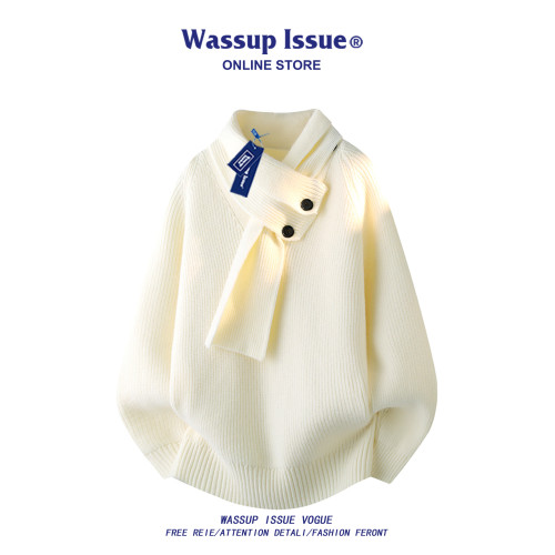 WASSUP ISSUE設計感圍巾領毛衣男款秋冬季潮牌慵懶風針織衫百搭男 WASSUP ISSUE設計感圍巾領毛衣男款秋冬季潮牌慵懶風針織衫百搭男