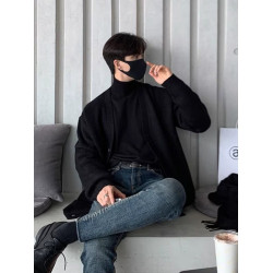 卡其色v領針織開衫男士秋冬高級慵嬾風休閒寬鬆百搭純色毛衣外套