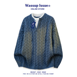 WASSUP ISSUE麻花紋針織衫男款秋冬季寬松慵懶風加絨加厚休閒毛衣