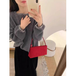 法式重工灰色釘珠仿羊毛針織打底衫女秋冬小香風毛衣內搭洋氣上衣