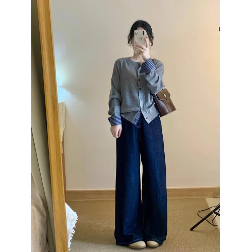 簡約時尚拼接格子單排釦針織開衫上衣女秋冬別致顯瘦毛衣打底外套