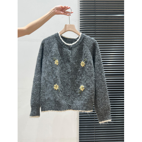 復古費爾島綉花長袖紐釦針織開衫女2025秋冬季高級慵懶風毛衣外套