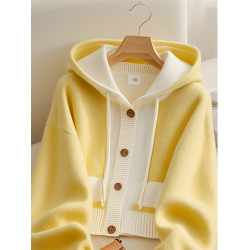 早秋穿搭寬松慵懶高級感上衣女新款獨特絕美超好看黃色連帽毛衣女