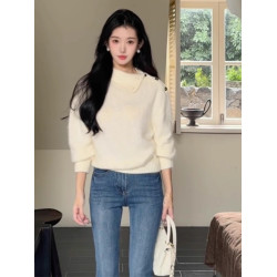 不規則翻領奶fufu軟糯毛衣女秋冬新款加厚慵懶風高級感針織衫上衣