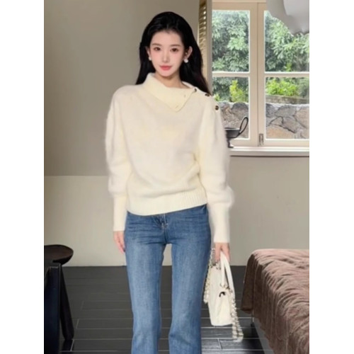 不規則翻領奶fufu軟糯毛衣女秋冬新款加厚慵懶風高級感針織衫上衣