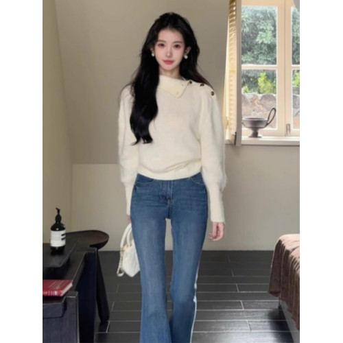 不規則翻領奶fufu軟糯毛衣女秋冬新款加厚慵懶風高級感針織衫上衣