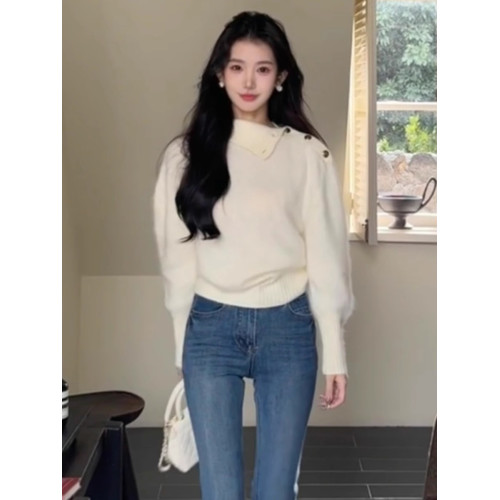 不規則翻領奶fufu軟糯毛衣女秋冬新款加厚慵懶風高級感針織衫上衣