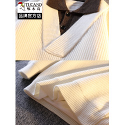 啄木鳥假兩件混紡毛衣男2025新款秋冬季襯衫領肌理感針織衫毛衫潮