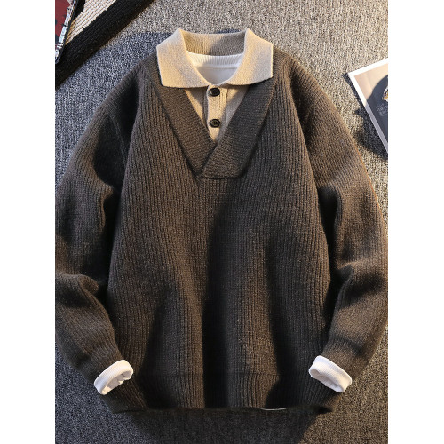 啄木鳥假兩件混紡毛衣男2025新款秋冬季襯衫領肌理感針織衫毛衫潮 啄木鳥假兩件混紡毛衣男2025新款秋冬季襯衫領肌理感針織衫毛衫潮