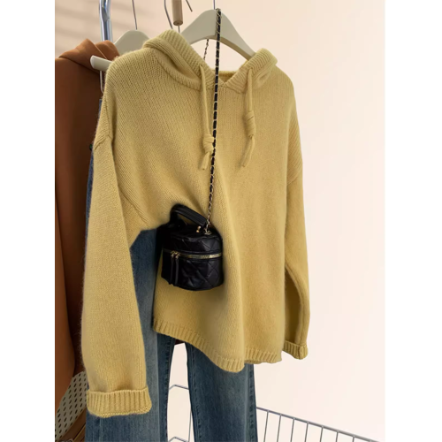 灰色浣熊絨連帽毛衣女秋冬季加厚慵懶風高級感帶帽針織衫衛衣帽衫