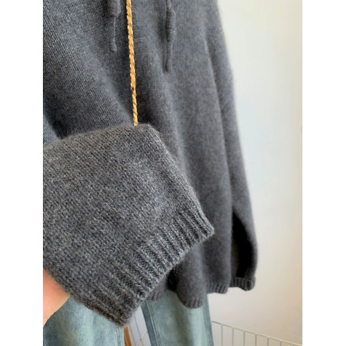 灰色浣熊絨連帽毛衣女秋冬季加厚慵懶風高級感帶帽針織衫衛衣帽衫