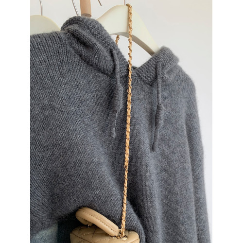 灰色浣熊絨連帽毛衣女秋冬季加厚慵懶風高級感帶帽針織衫衛衣帽衫