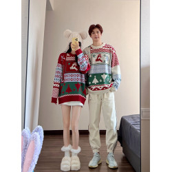 聖誕節戰袍情侶裝秋冬2025新款聖誕氛圍感穿搭毛衣紅色外穿針織衫