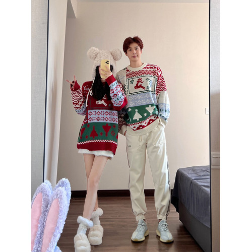 聖誕節戰袍情侶裝秋冬2025新款聖誕氛圍感穿搭毛衣紅色外穿針織衫 聖誕節戰袍情侶裝秋冬2025新款聖誕氛圍感穿搭毛衣紅色外穿針織衫