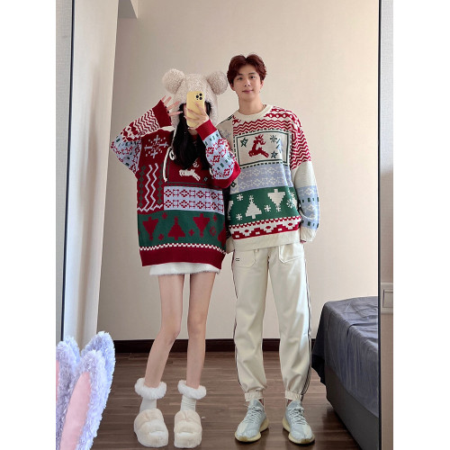 聖誕節戰袍情侶裝秋冬2025新款聖誕氛圍感穿搭毛衣紅色外穿針織衫 聖誕節戰袍情侶裝秋冬2025新款聖誕氛圍感穿搭毛衣紅色外穿針織衫