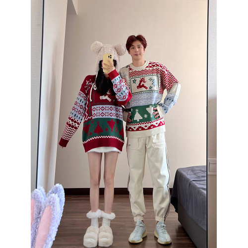 聖誕節戰袍情侶裝秋冬2025新款聖誕氛圍感穿搭毛衣紅色外穿針織衫 聖誕節戰袍情侶裝秋冬2025新款聖誕氛圍感穿搭毛衣紅色外穿針織衫