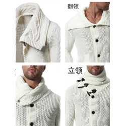 秋冬季個性潮流內搭毛線針織衫高領開衫堆堆領毛衣男粗線外套百搭
